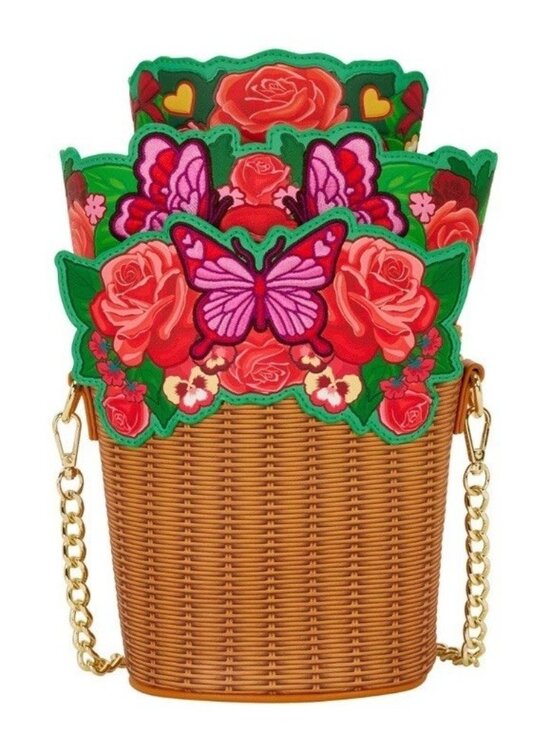 Loungefly Handbags - Loungefly Floral Butterfly Woven Straw Crossbody Bag, Zip, Detachable Strap